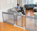Custom Fit baby gate mounted across living room