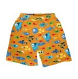 pair of i play. by green sprouts swim trunks in orange on white background
