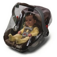 Infant sitting in baby car seat with Jolly Jumper Weathershield over it