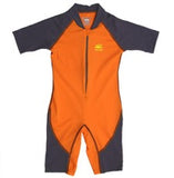 NoZone One Piece Kids Swimsuit in orange with dark grey sleeves
