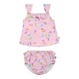 Two-piece Ruffle Tankini with Snap Reusable Absorbent Swim Diaper