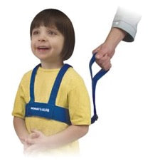 Child wearing safety harness