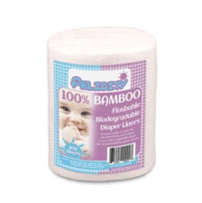 roll of Felicity Bamboo flushable diaper liners on white background