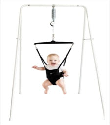 Baby in Jolly Jumper bouncy seat
