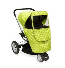 stroller with Manito Castle weathershield in red