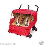 twin stroller with Manito castle Alpha stroller cover in red