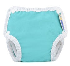 mother ease swim diaper in teal on white background