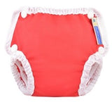 mother ease swim diaper in red on white background