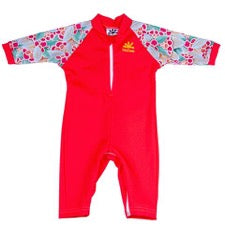NoZone Fiji Baby Swimsuit in red with patterned sleeves