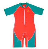 NoZone One Piece Kids Swimsuit in red with turquoise sleeves