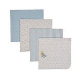 four cotton flannel blankets for babies in soft blue patterns
