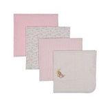 four cotton flannel blankets for babies in soft pink patterns