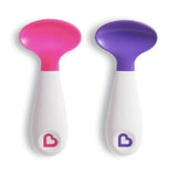 one pink and one purple Scooper Spoon for babies