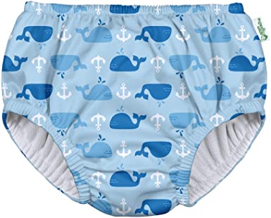 Green Sprout & i play - Snap Reusable Absorbent Swim Diaper - Blue Anchor Whale