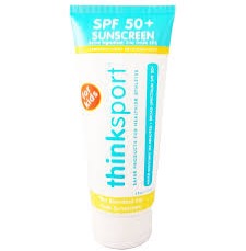 6 ounce bottle of Thinksport kids sunscreen on white background